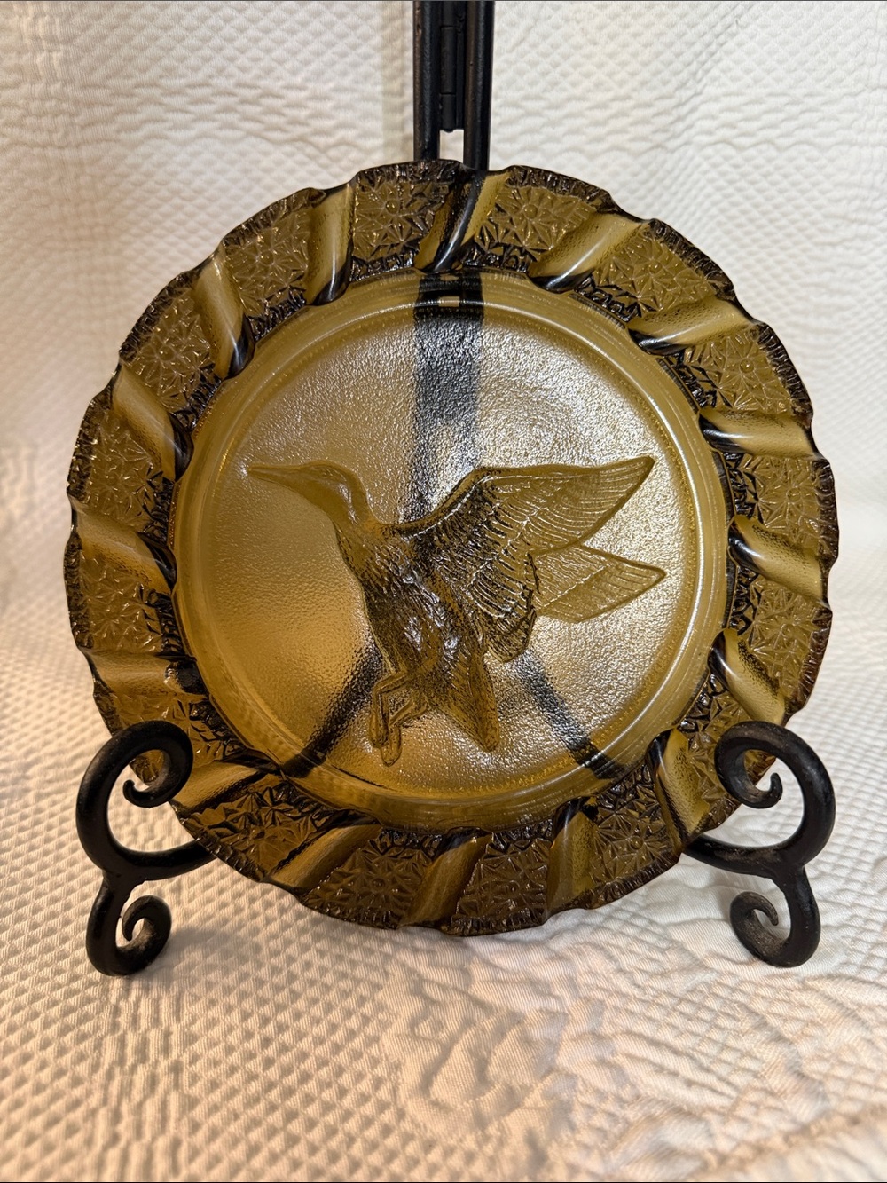 Handblown Amber Glass Hummingbird Wall Plate